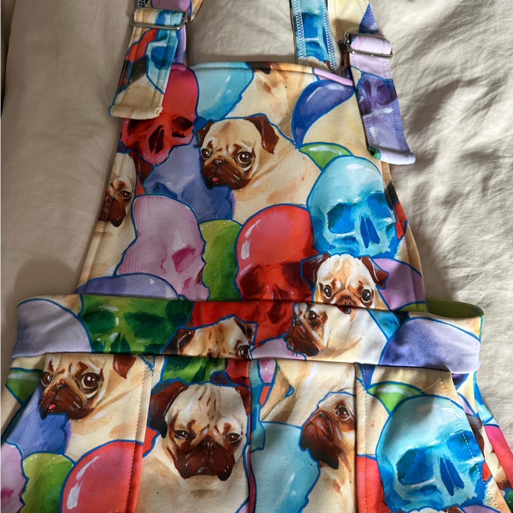 Blackmilk Lora Zombie Pugs and Skulls Short Overalls - Picture 2 of 5